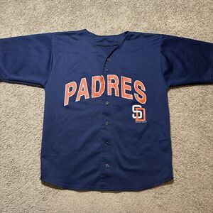 Vintage Logo Athletic San Diego Padres Navy Blue Baseball Jersey Mens L MLB